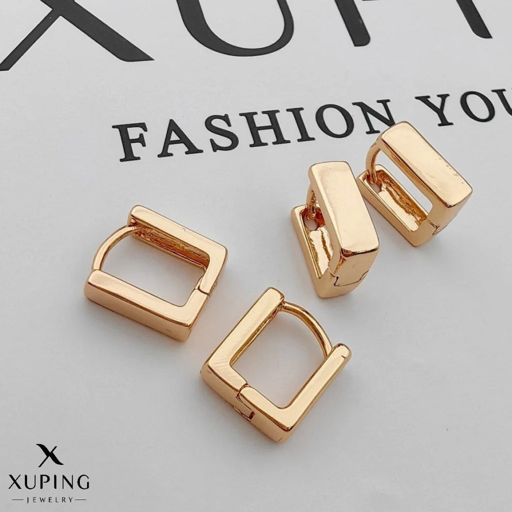 گوشواره Xuping حلقه‌ای مستطیلی طلایی مدل 234